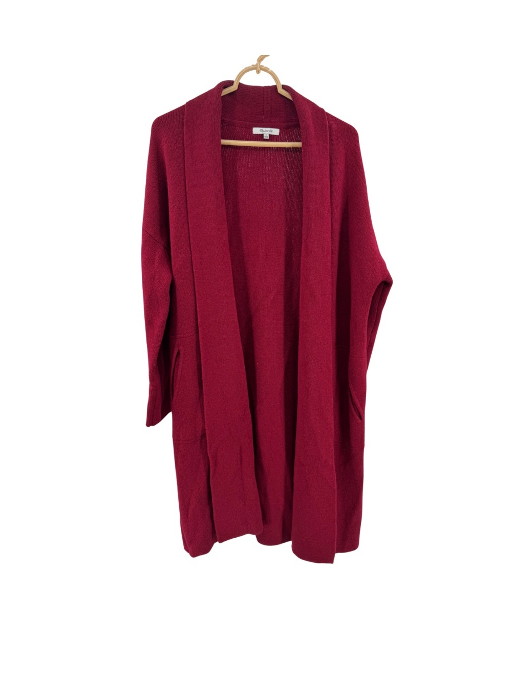 Madewell Burgundy red Open Front Shawl Collar long line Cardigan duster M wool